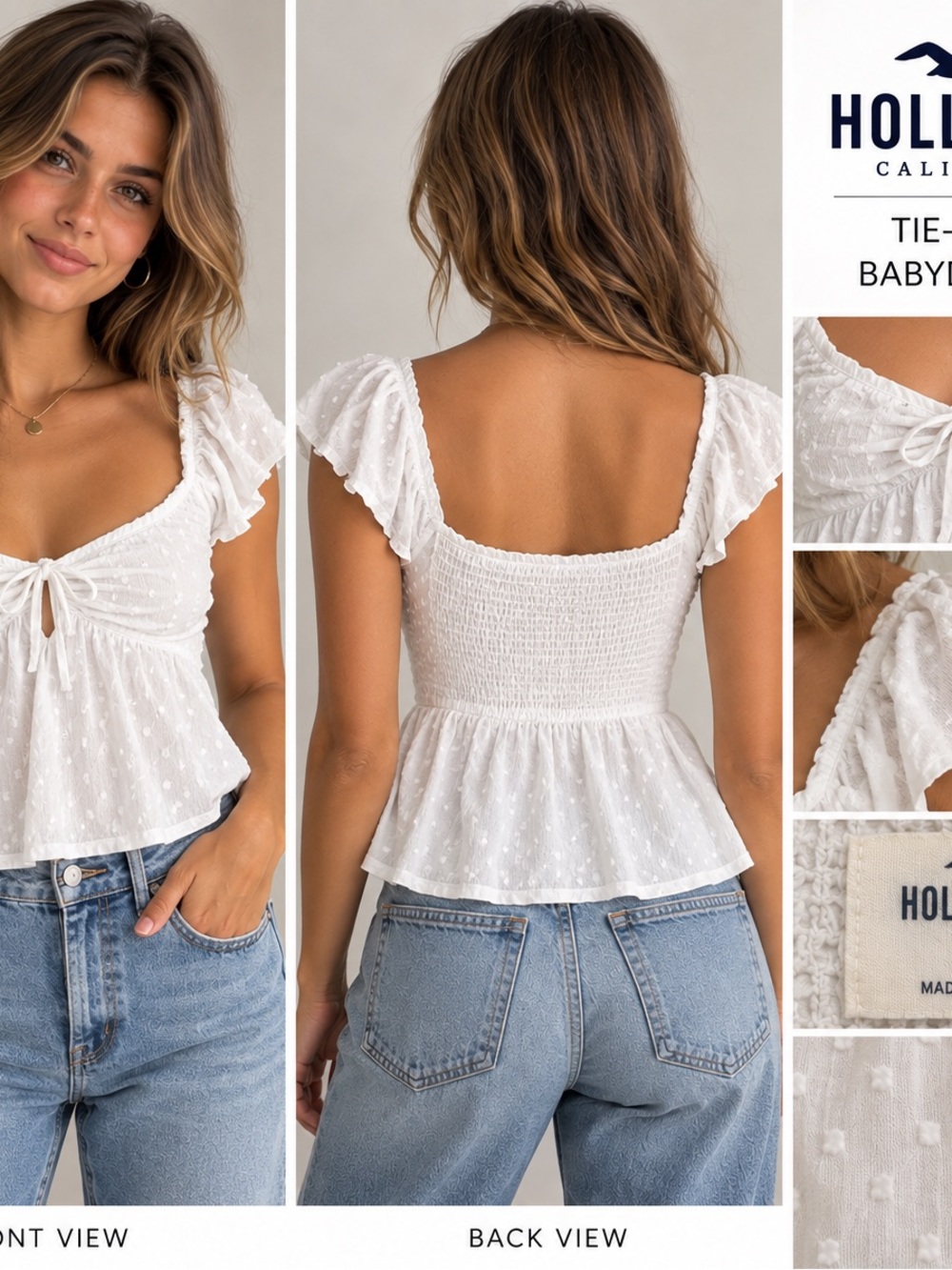 Hollister White Tie-Front Babydoll Top